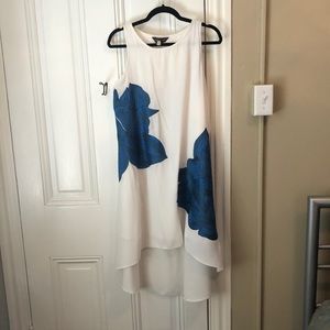 Anthropologie white/blue floral embroidered high/low dress, only worn once.